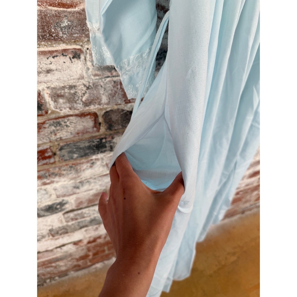 Vtg Christian Dior Lingerie Set Nightgown Robe 70s 80s Blue Romantic Cottagecore - Picture 5 of 11